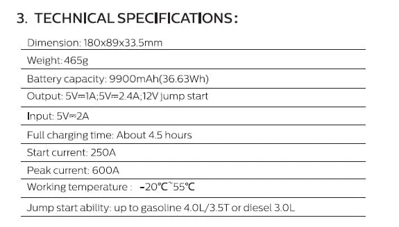 Philips JS3210 9900mAh Car Jump Starter | For 4.0L Petrol & 3.0L Diesel | Dual USB Power Bank | LED Torch | 12V Emergency Booster with 8 Safety Protections