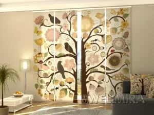 Set of 4 Panel Curtains Tree with Birds
