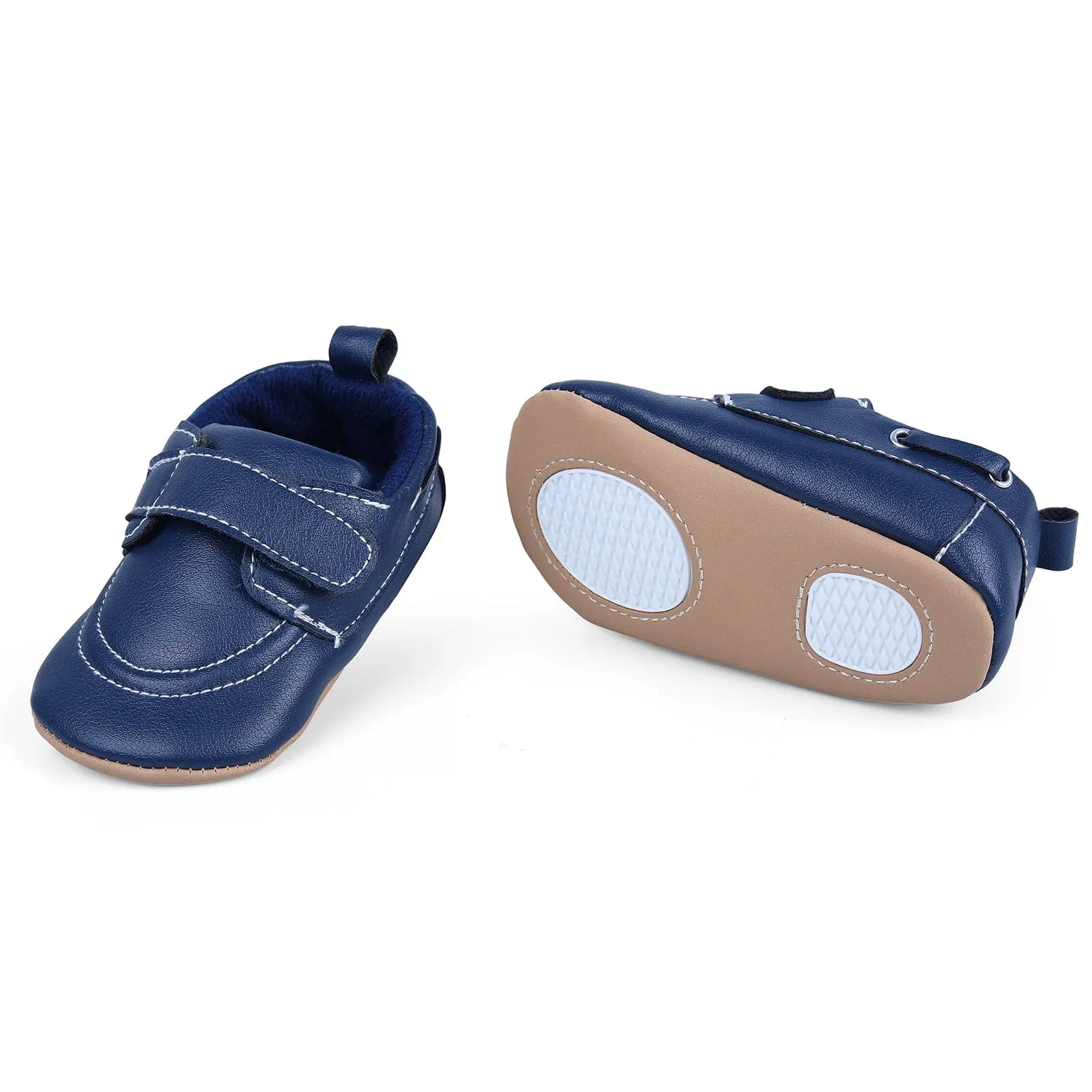 Solid Hookloop Stylish Leather Velcro Shoes - Navy Blue