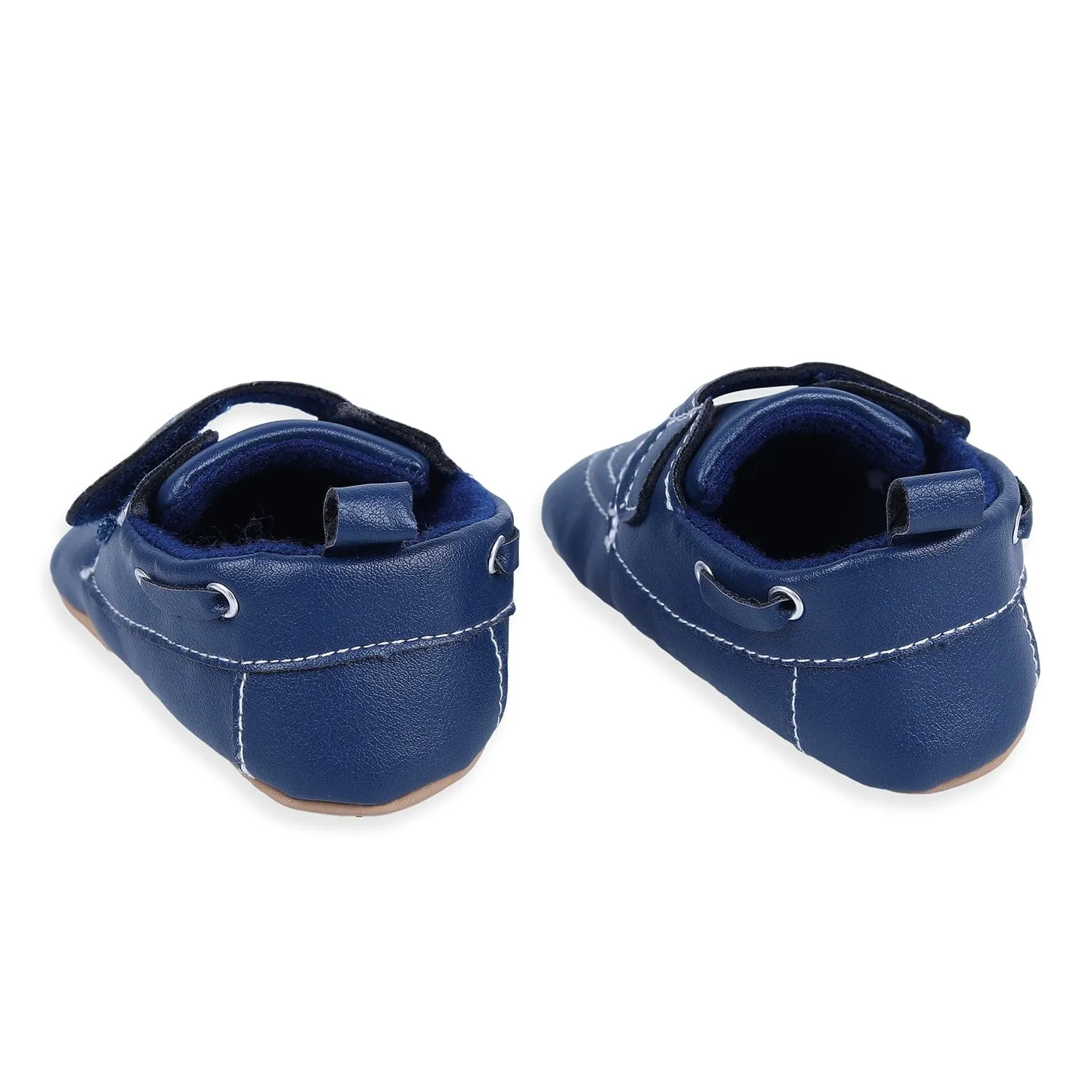 Solid Hookloop Stylish Leather Velcro Shoes - Navy Blue