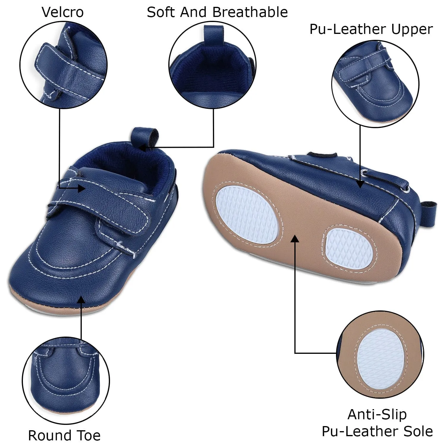 Solid Hookloop Stylish Leather Velcro Shoes - Navy Blue