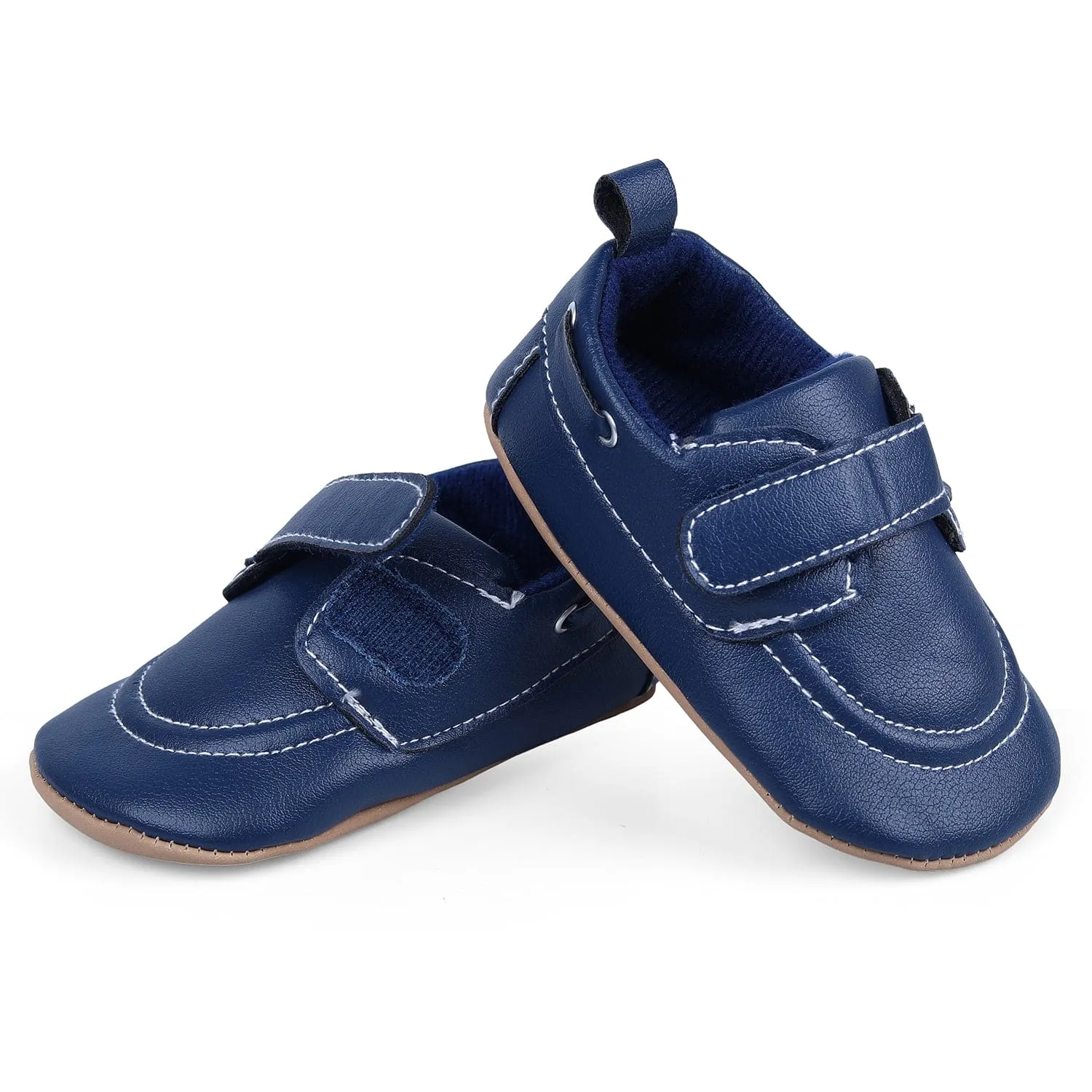 Solid Hookloop Stylish Leather Velcro Shoes - Navy Blue