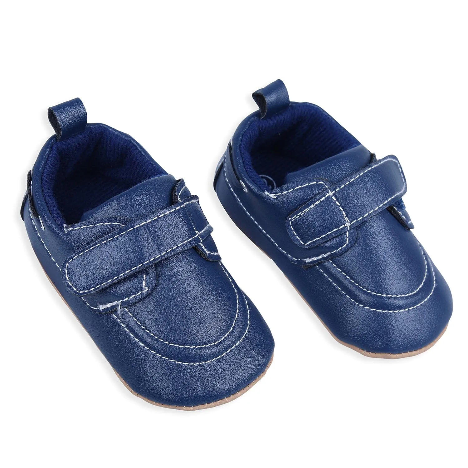 Solid Hookloop Stylish Leather Velcro Shoes - Navy Blue