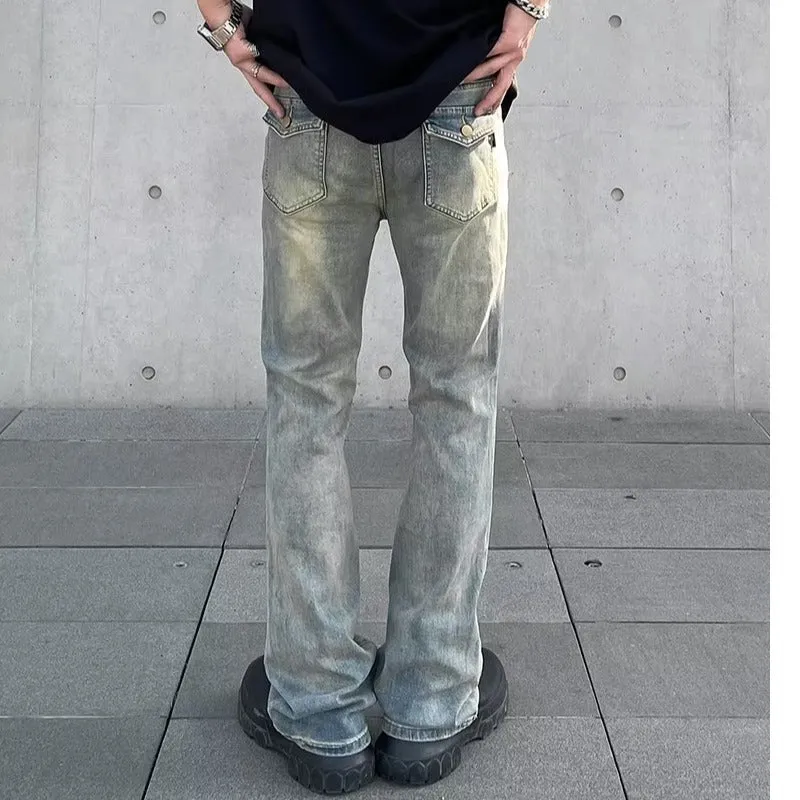 Washed Worn Jeans Men's Straight High Street National Fashion High Street Pants Fashion Brand American Retro Bootcut Trousers