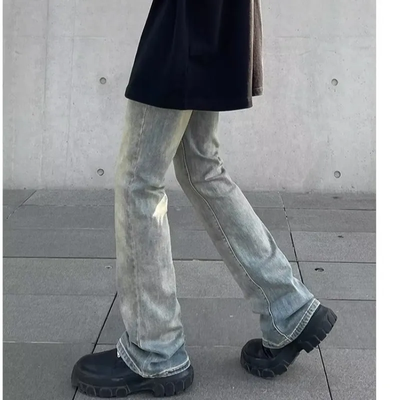 Washed Worn Jeans Men's Straight High Street National Fashion High Street Pants Fashion Brand American Retro Bootcut Trousers