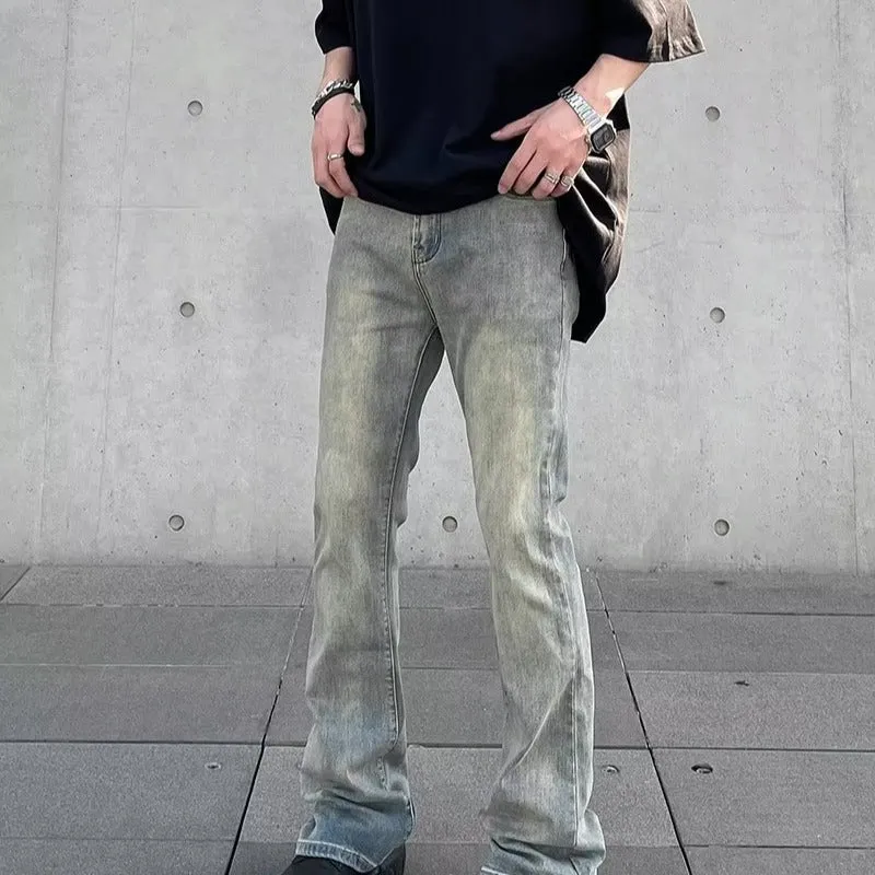 Washed Worn Jeans Men's Straight High Street National Fashion High Street Pants Fashion Brand American Retro Bootcut Trousers