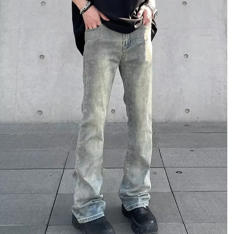 Washed Worn Jeans Men's Straight High Street National Fashion High Street Pants Fashion Brand American Retro Bootcut Trousers